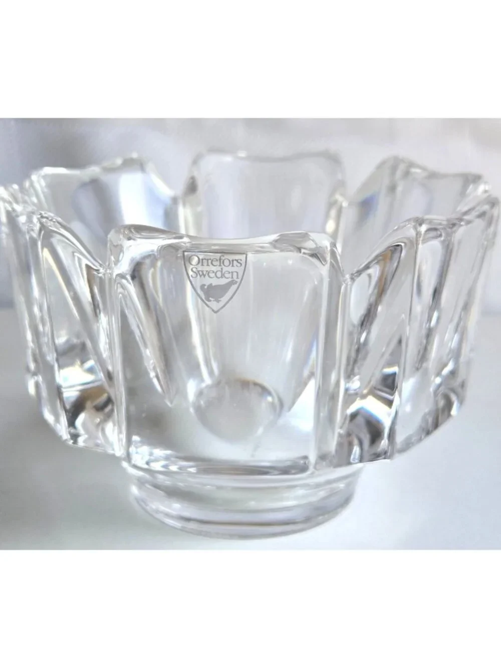 Signed Orrefors Crystal Corona Bowl by 4.5 inches Diameter x 3 inches High